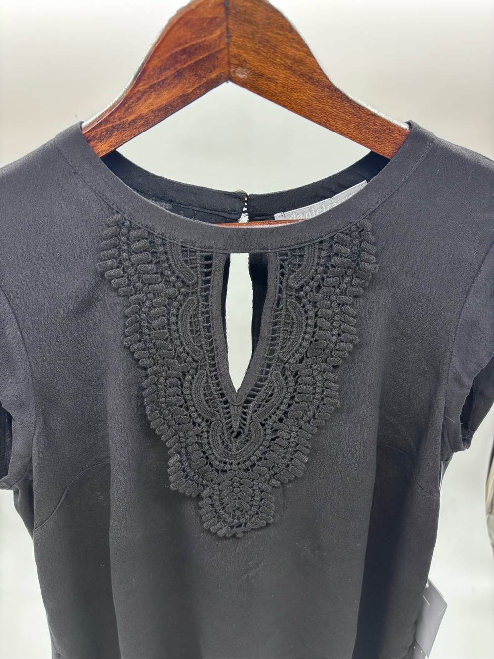 Daniel Rainn Black Crochet-Trim Short Sleeve Top